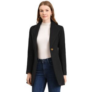 Women's Lapel Collar Buttoned Outwear Winter Coat Black